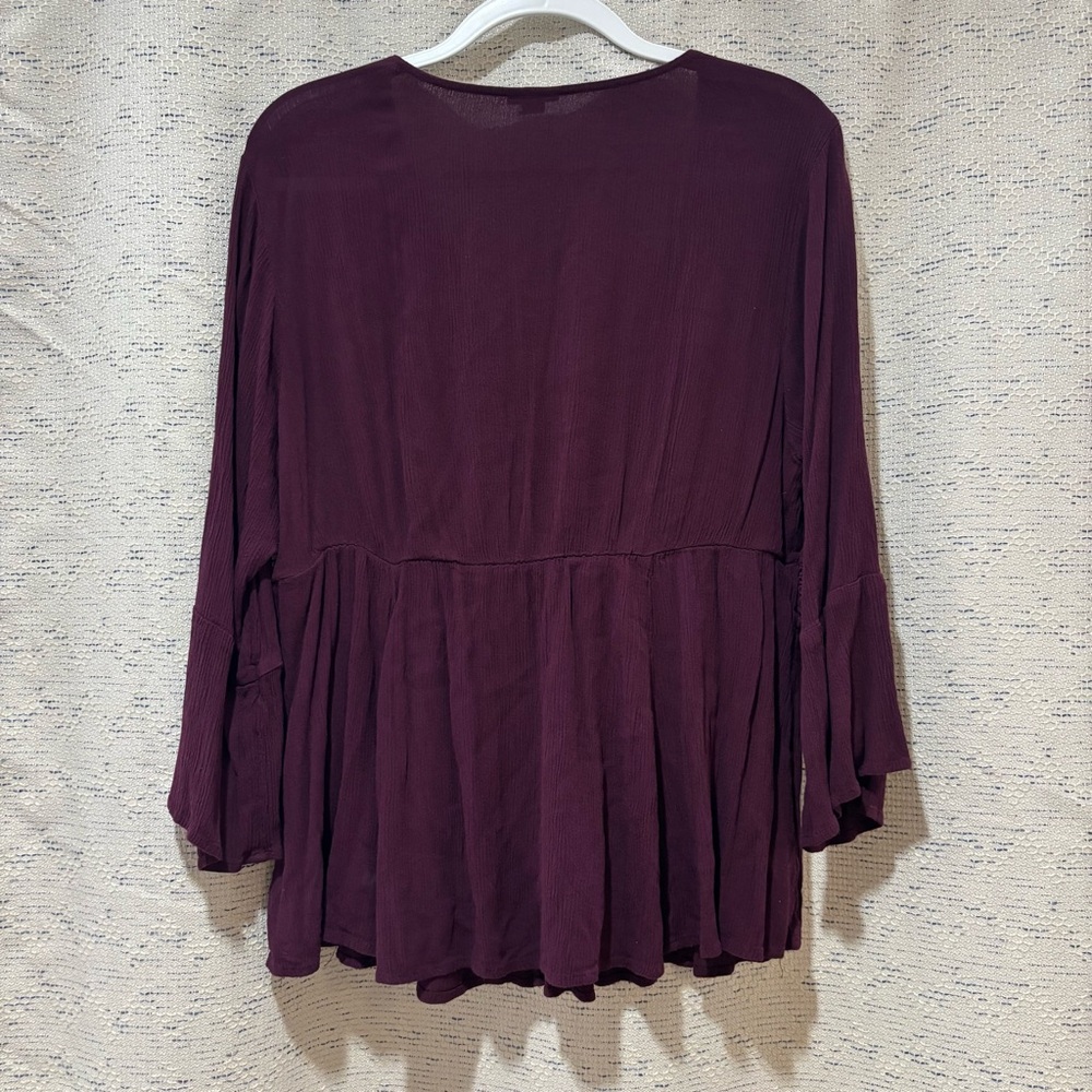 Torrid Burgundy Long Sleeve Blouse with Crochet and Lace Detail - Picture 3 of 5
